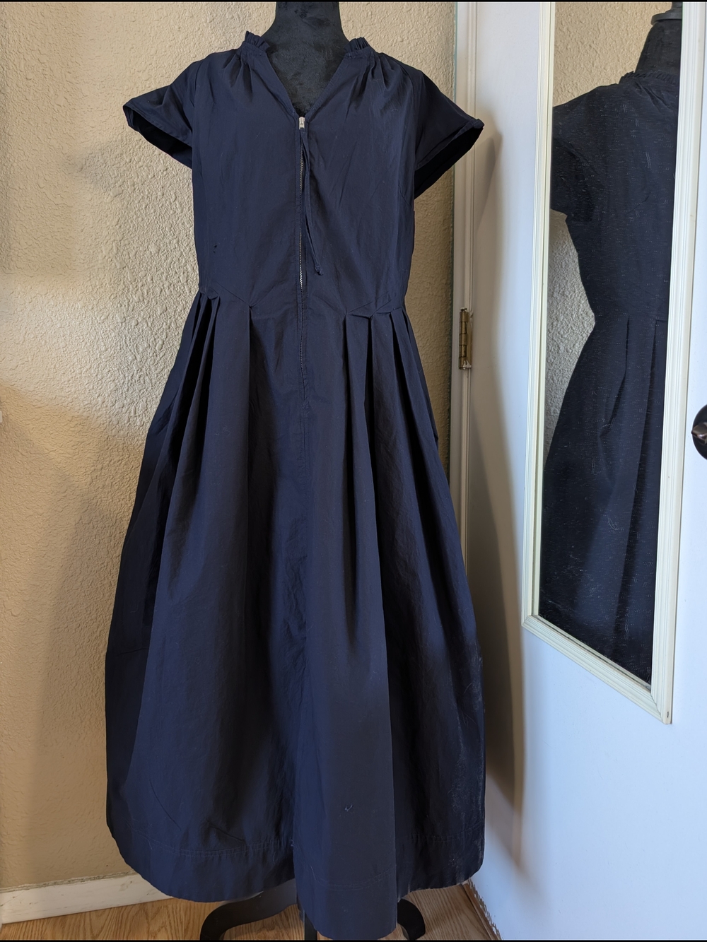 NWT Free Assembly Zip Front Cotton Maxi Dress - Darkest Navy - Size L (12-14)